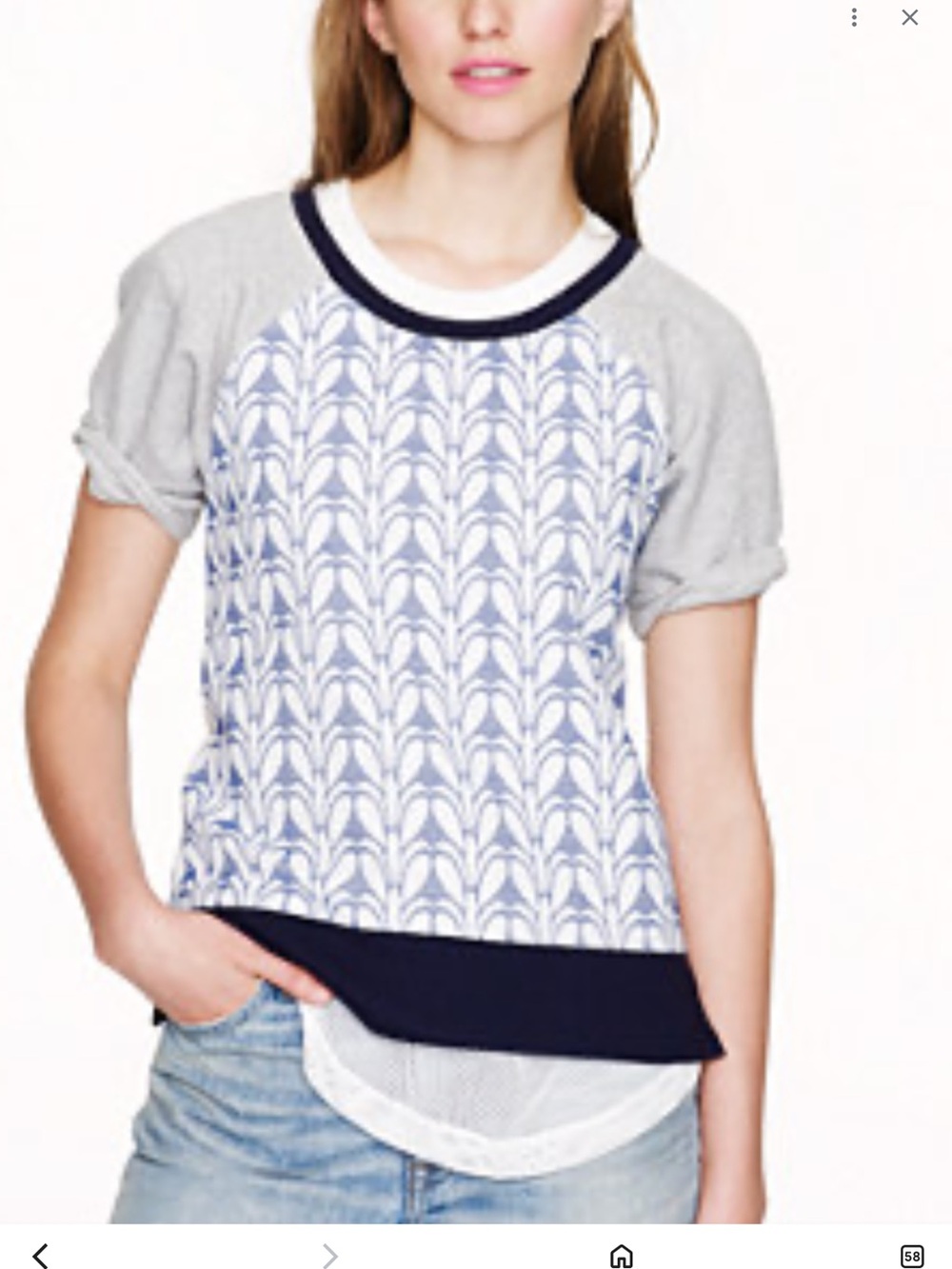 J Crew Blue Gray Patterned Short-Sleeve Top NWOT XL contemporary fall